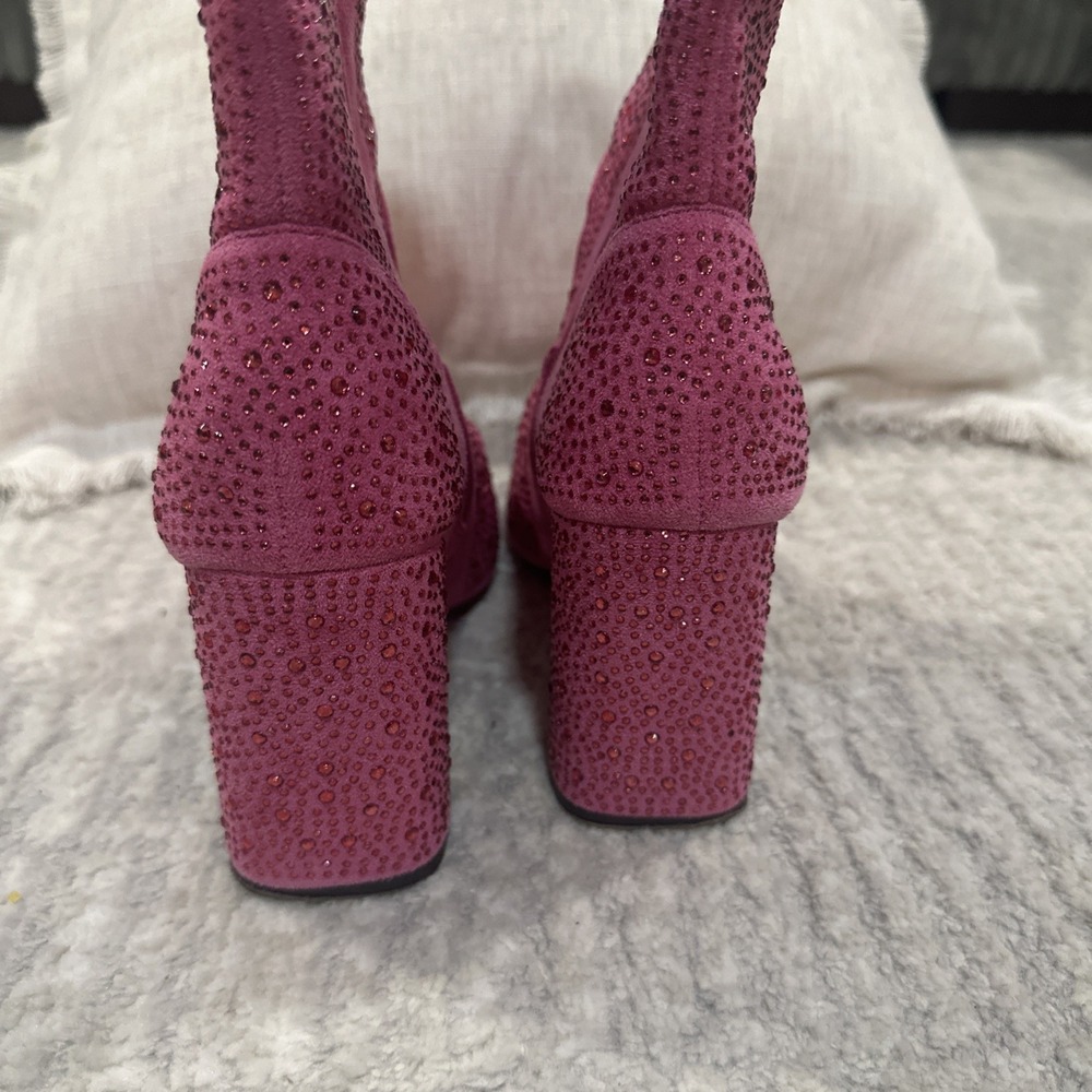 Pink Rhinestone Covered Boots High Heel Block Cowgirl Rodeo Western Women's 7 - Picture 4 of 16